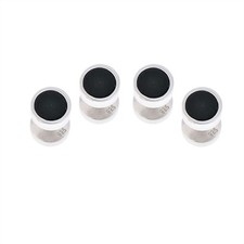 Mens Solid 925 Sterling Silver Black Onyx Tuxedo Shirt Studs with Travel Pouc...