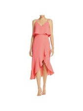 AQUA FORMAL Womens Coral Popover Spaghetti Strap Midi Evening Hi-Lo Dress 0