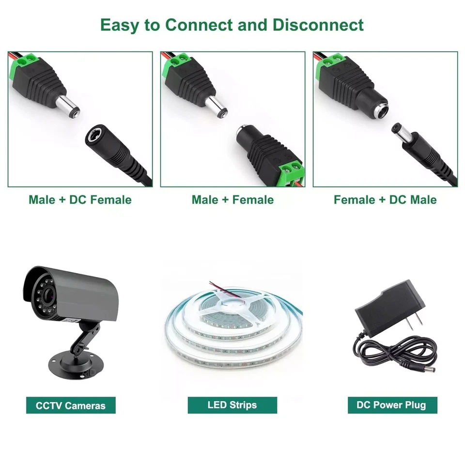 Wholesale 100 Pairs Male & Female 5.5mm x 2.1mm 12V DC Power Connector Jack Plug - Image 4 of 4