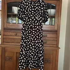 Uniqlo C Midi Dress Womens Small Black White Printed Short Balloon Sleeve