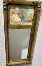 Vintage Homco Gold Split Frame Wall Mirror Girl Blowing Bubbles 20"x9"