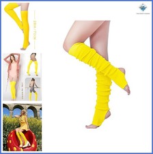 Long Over Knee Stirrup Leg Warmers 71cm Yoga Dance Fitness Neon Striped