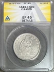 1843-O Seated Liberty Half Dollar, ANACS EF-45 Details, Cleaned, Sharp Coin!