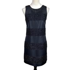 Vince Camuto 2 Black Sparkle Embellished Stripe Sheath Cocktail Party Dress