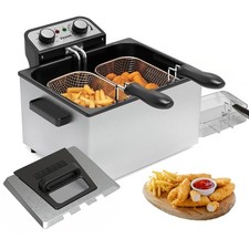 1800W 5 Liters/21 Cups Large Electric Deep Fryer with 3 Frying Baskets Adjustabl