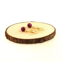 Edelsteine Und Mineralien. Ohrringe 1 Perle Tigerauge Fuchsia 8 Mm