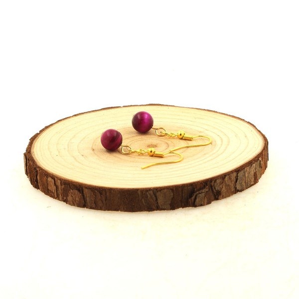 Edelsteine Und Mineralien. Ohrringe 1 Perle Tigerauge Fuchsia 8 Mm-image