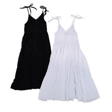 Miken Juniors Smocked Maxi Swim Cover-Up Dress Tie-Strap Black XS, White M, New