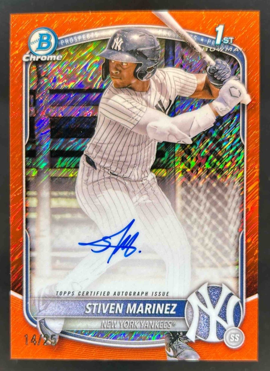 2025 Bowman Chrome Stiven Marinez Auto Orange Shimmer Refractor 1st #14/25
