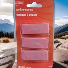 Staples Wedge Erasers 3 pack Pink New package home school work business 10433.