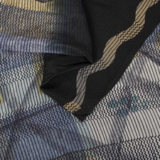 Sanskriti Vintage Saree Gray-Black Pure Crepe Abstract Print Sari 5.5Yard Fabric