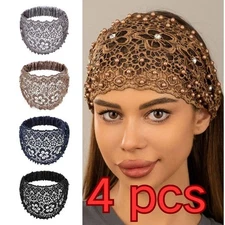 4× Hollowed Lace Headband Hairband Women Elastic Hair Band Accessories Head Wrap