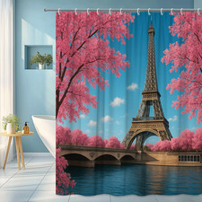 Beautiful Pink Eiffel Tower Shower Curtain for Home Decor