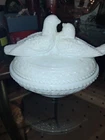 Vintage Westmoreland  LOVE BIRDS COVERED DISH DOVES, Cream Custard Tone.