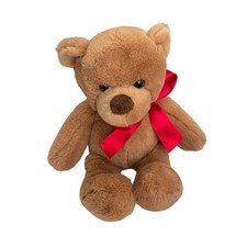 Aurora Bear Plush Stuffed Animal Brown Red Bow Tie 11" Ultra Soft