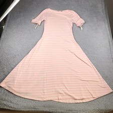LRL Ralph Lauren Striped Stretch Cotton Midi Dress Womens 2 Pink 1/2 Sleeve