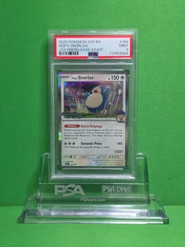 POKEMON 2025 JOURNEY TOGETHER HOP'S SNORLAX PRERELEASE STAFF 184 PSA 9