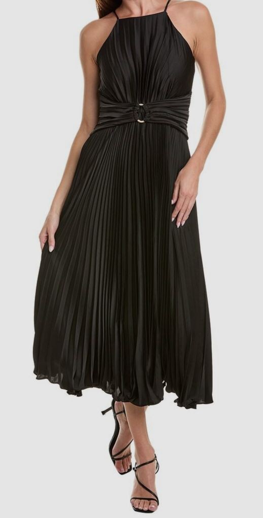 Taylor Womens Black Halter Belted Pleated Chiffon Midi Dress Size 10
