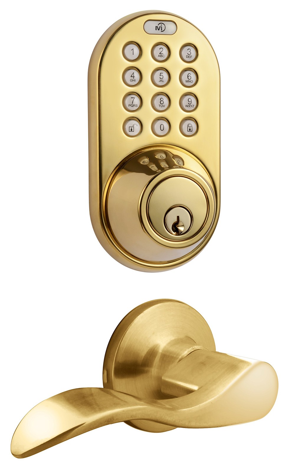 DFL-02P Electronic Touchpad Keyless Entry Deadbolt and Passage Lever Combo Set in Polished Brass-image