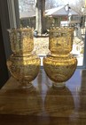 MCM Amber Glass Hurricane Lamp Crackle, Globe Shade, Ruffled Edge — photo 1