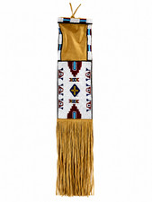 Native American Beaded Suede Leather Pouch Fringe Western Cowboy Handmade
