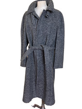 Iconic VTG Pierre Cardin Paris made in USA Full belted heavy tweed top coat 42 R