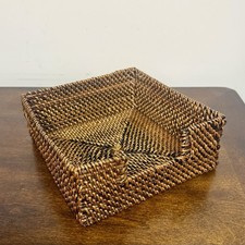 Brown Woven Rattan Napkin Holder 7x7 Square Boho Coastal Farmhouse Table Decor