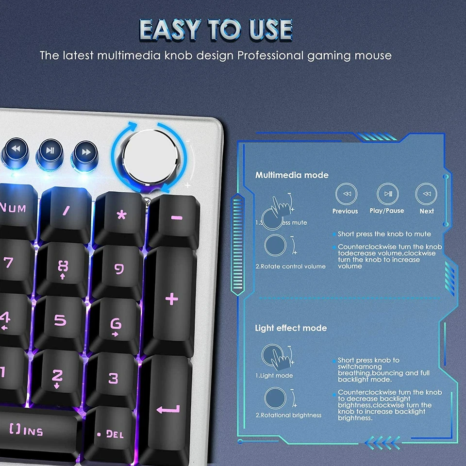 Beastron Wired Backlit Gaming Keyboard + Mouse & Mouse pad Combo Multimedia knob - Image 2 of 4