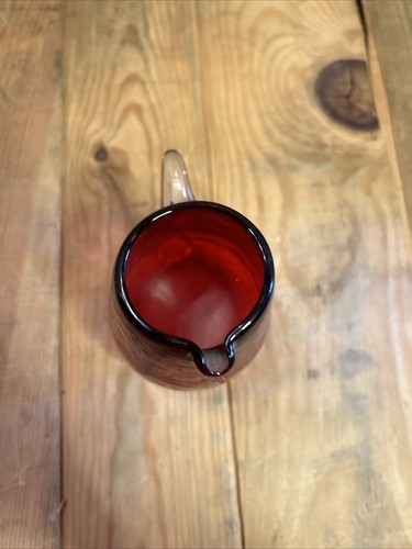 Vintage Small Red Crackle Glass pitcher creamer , 4” Hand blown Handel - Picture 5 of 7