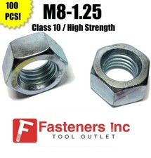  Qty 100 M8-1.25 Metric Finished Hex Nuts Class 10 Zinc Plated 8MM-1.25