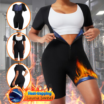 Women Sweat Sauna Slimming Sport Jumpsuit Heat Trapping Shirt Weight-Loss Shaper