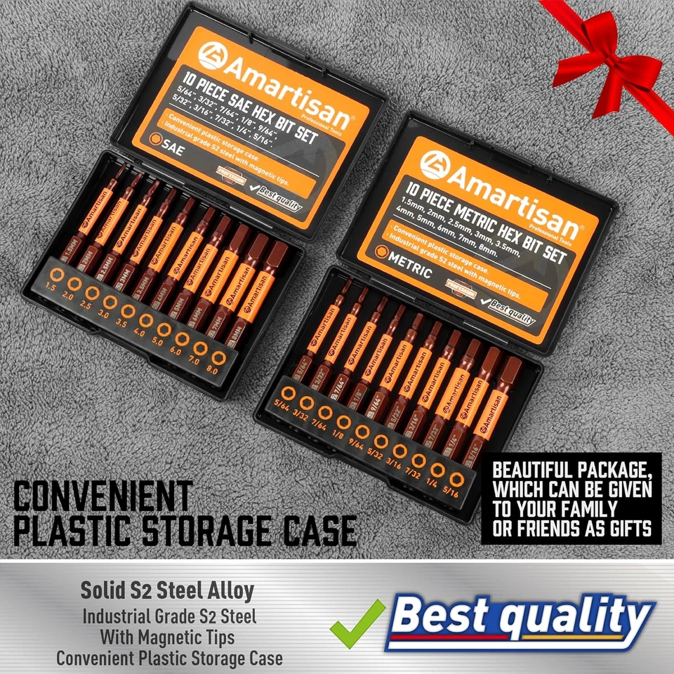 20-Piece Hex Head Allen  Drill Bit Set, Metric and SAE S2 Steel Hex Bits Set, Ma - Image 3 of 4