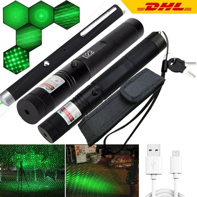 Laserpointer Grün 3000 METER Reichweite EXTREM STARK/ 532NM 1mW USB& Akku DHL