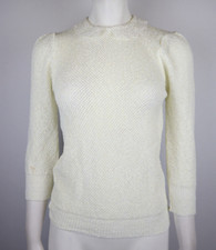 Vintage Adele Women's Sweater Size XS Ivory 3/4 Sleeve Pullover Lace Collar