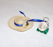 VTG Miniature Dollhouse Wicker Woven Ladies Garden Summer Sun Hat 1:12 Flower