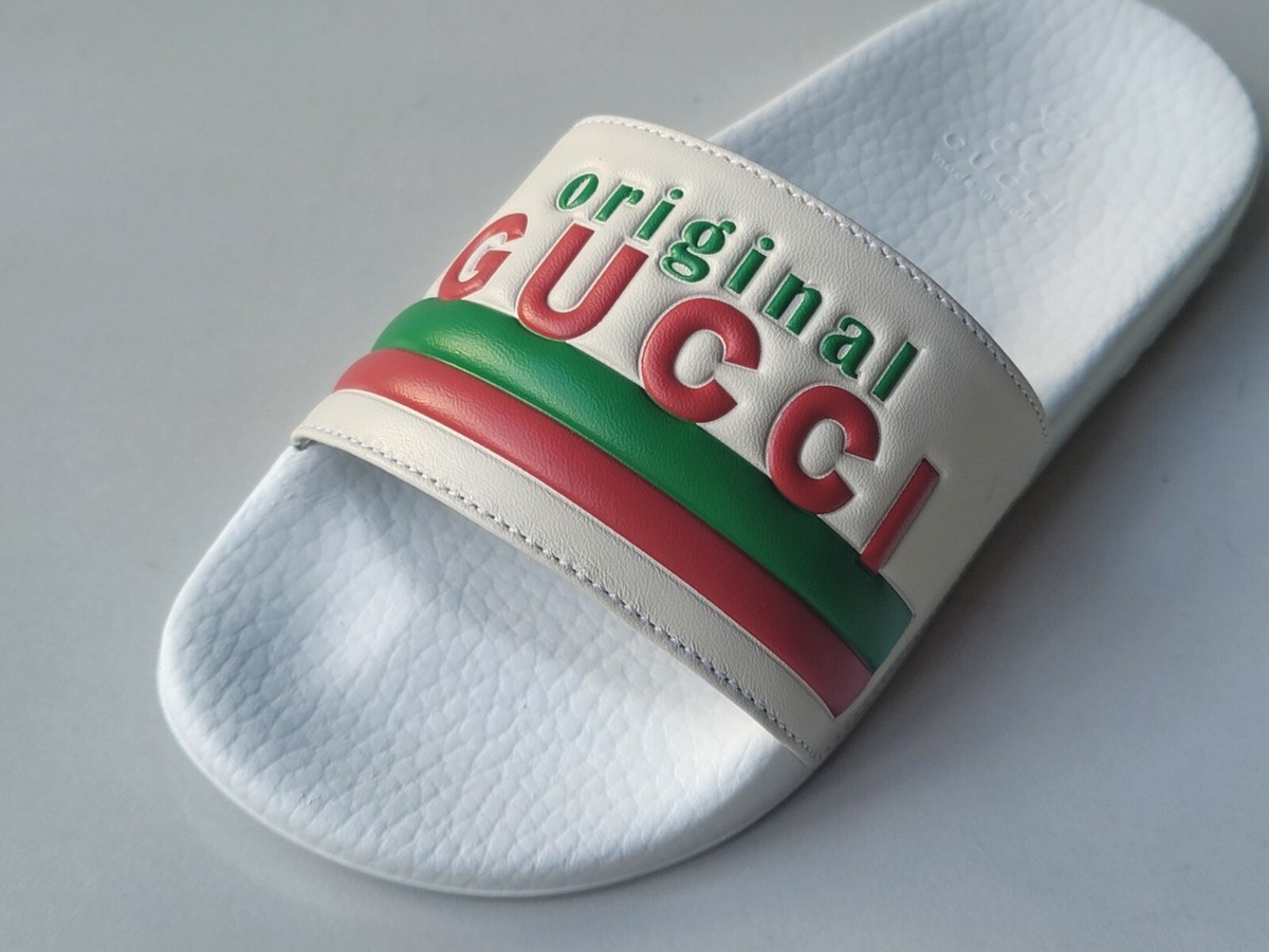 Gucci Cream Slides with Red and Green Straps ?? ✨GUCCI✨ ?? Gucci Rubber Web Interlocking G Slide Sandals | eBay main image 2