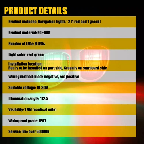 2Pcs LED Navigation Lights Side Mount Nav Lamp Port Starboard Marine Yacht Boat - Bild 10 von 11