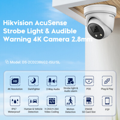 Hikvision Telecamera Di Sicurezza DS-2CD2386G2-ISU/SL - 8 MP 4K, AcuSense, Ottica 2.8 Mm, Visione Notturna
