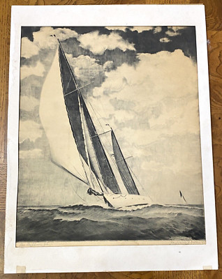 The Balloon Jib Etching Fredrick L Owens Artist Rare? 1947 size 12  x 16 
