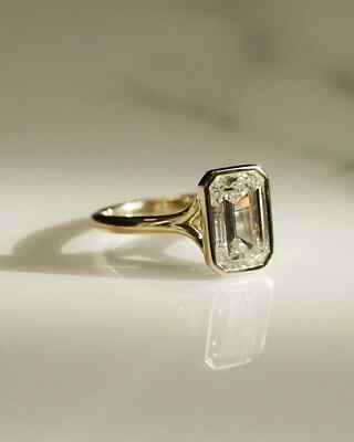 3 Ct Emerald Cut IGI Certified Lab Grown Diamond Bezel Set Ring 14k Yellow Gold