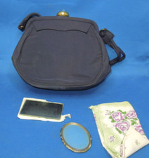 Vintage 1960's Purse Hand Bag dark navy with gold hardware