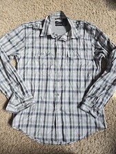 Van Heusen Classic Fit Mens Gray Plaid Collared Long Sleeve Button Front Sz M 15