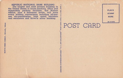 Dallas New Republic National Bank Texas TX Vintage Linen Postcard - Picture 2 of 2