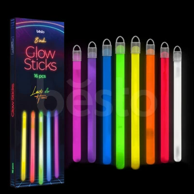 BESTO 8"Glow Sticks Party Pack 16 Pcs Color Party Favors with Connector Non-Toxic