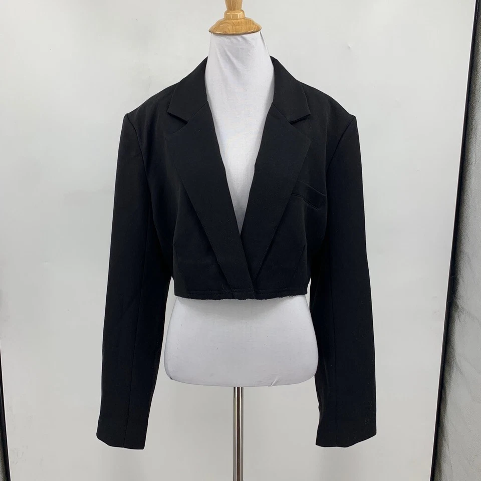 Blazer de laboratorio gris para mujer L grande negro recortado hombreras muesca sumergida cuello en V Foto 2 de 4