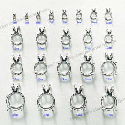 Sterling Silver Pre-Notched Earring/Pendant Setting 4mm to 25mm Round Dangle Set