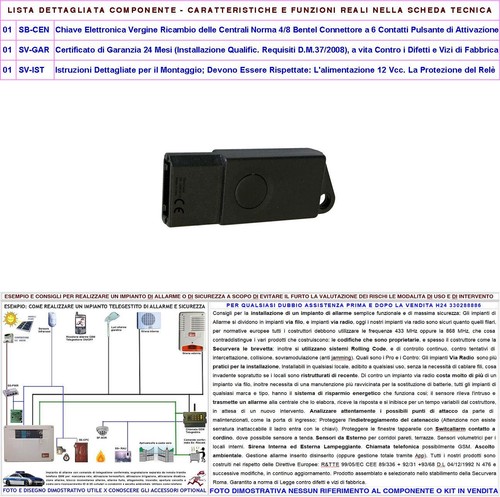 CHIAVE ELETTRONICA CODICE BENTEL PER CENTRALI ALLARME NORMA 4 E 8 ZONE - Foto 2 di 6