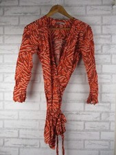 Oliver Bonas womens wrap dress orange brown print 6