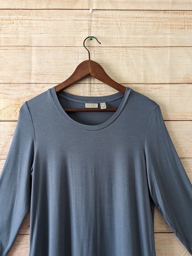 LOGO by Lori Goldstein Size Small Scoop Neck Lace Trim Hem Tunic Top Blue Blouse - Picture 2 of 12