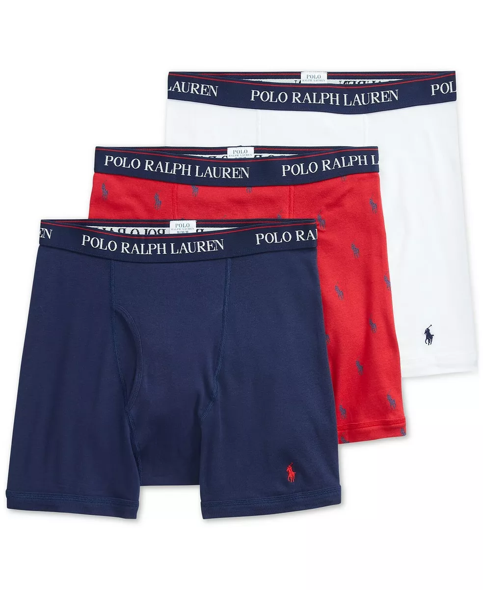 Polo Ralph Lauren Men's 3-Pk Classic Fit Cotton Boxer Briefs Navy/Red  Pony/White